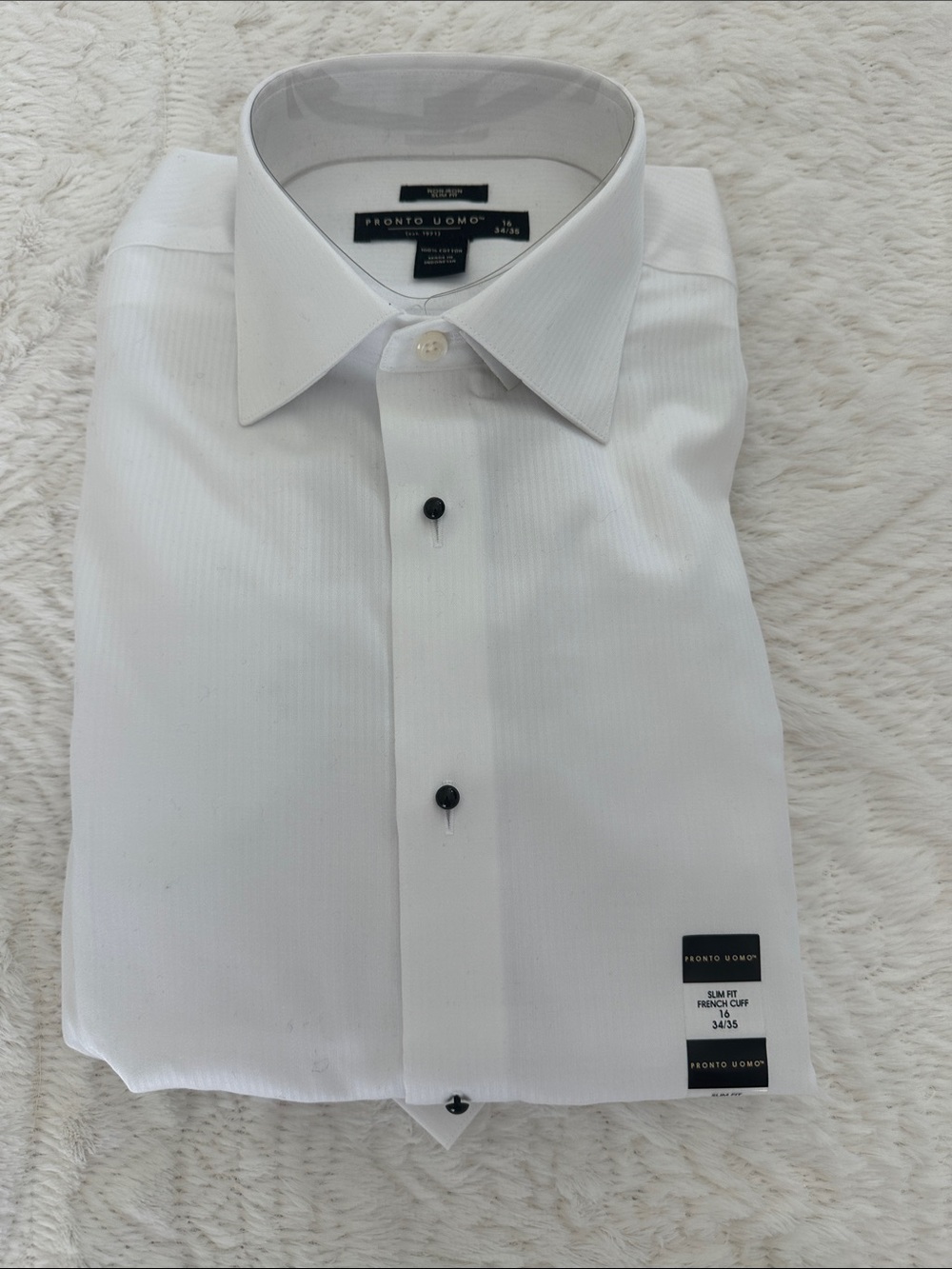 Pronto Uomo White Spread Collar Dress Shirt with Contrast Buttons